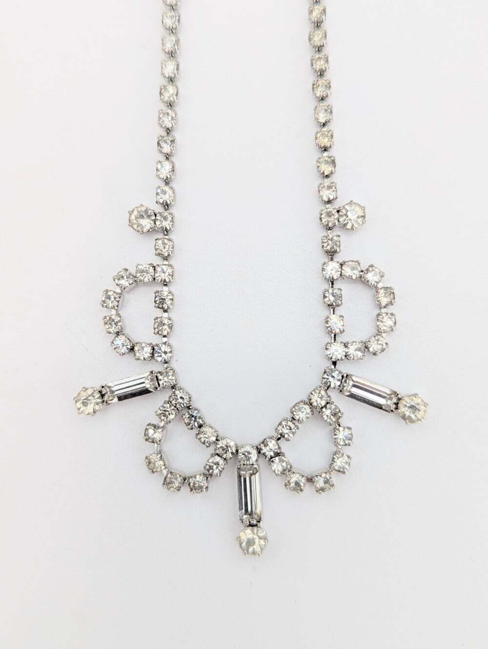 Elegant & Unique Silver-Tone Clear Rhinestone Drop Statement Necklace